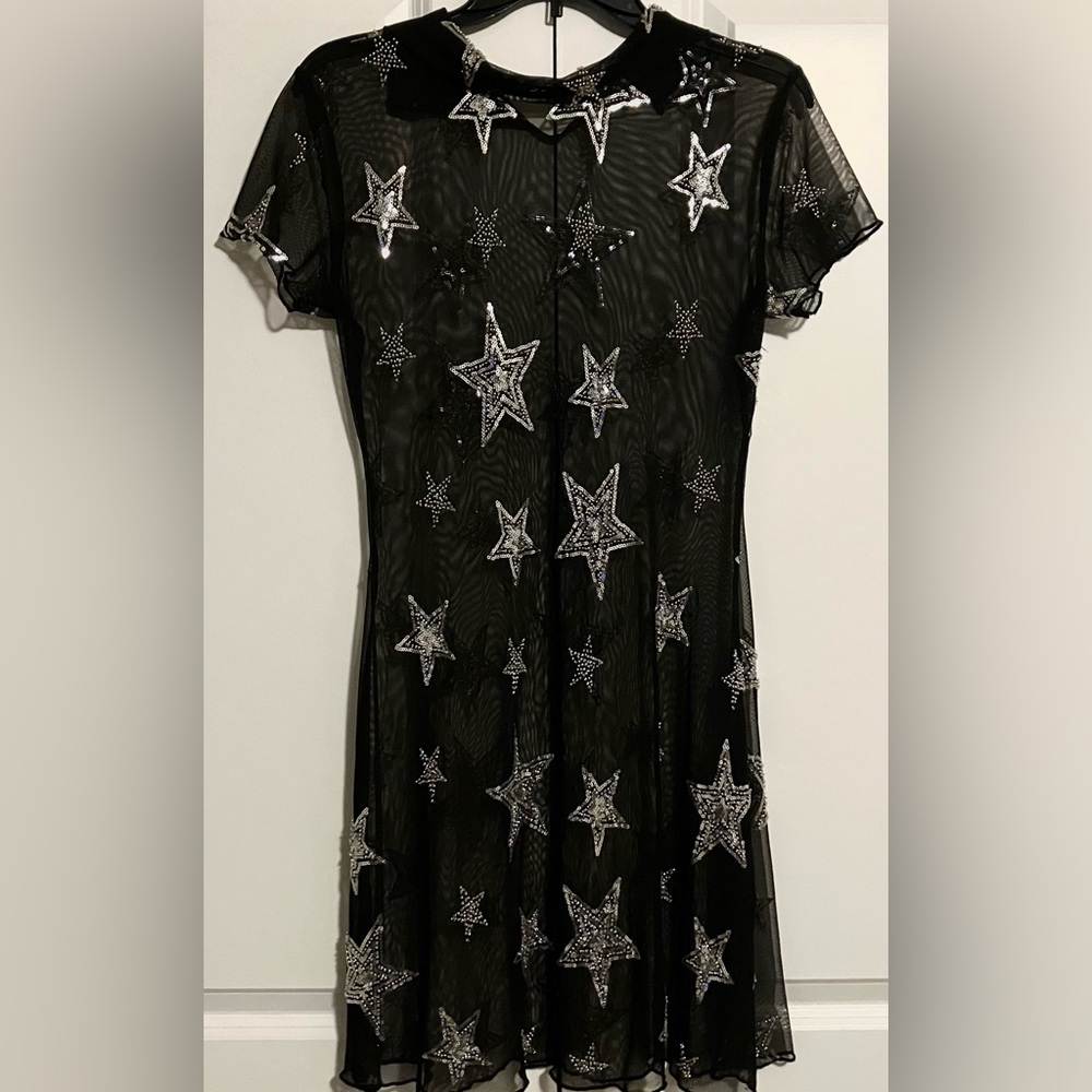 Black Dress with Silver Stars SEE THROUGH Embellishments